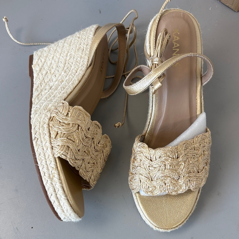 Kaanas Eve Cream and Gold Espadrille Wedges